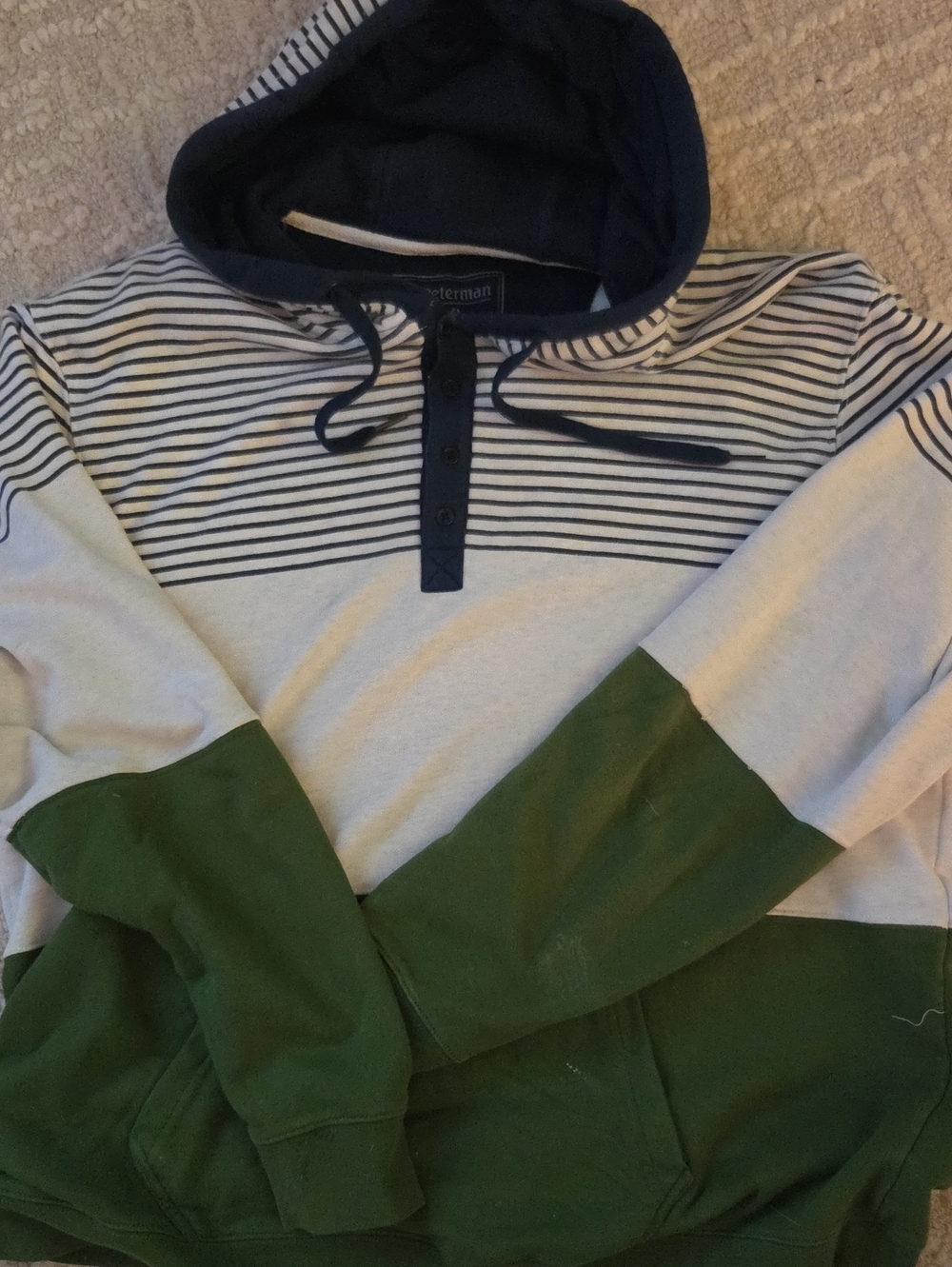 J. Peterman Nantucket Hoodie, Navy & Cream Striped Hooded Pullover, XXL